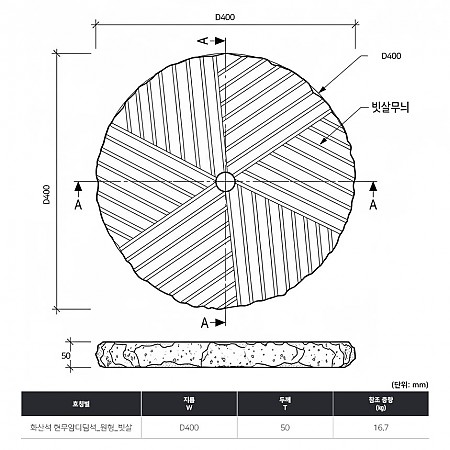 현무암디딤석 원형 D400(50T)_빗살